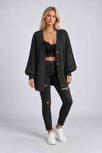 Mira – Women's Oversized Cable Knit Cardigan — Black