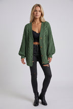 Mira – Women's Oversized Cable Knit Cardigan — Dark Green