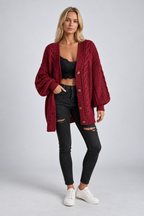 Mira – Women's Oversized Cable Knit Cardigan — Dark Red