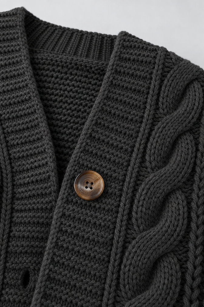 Mira – Women's Oversized Cable Knit Cardigan — Black