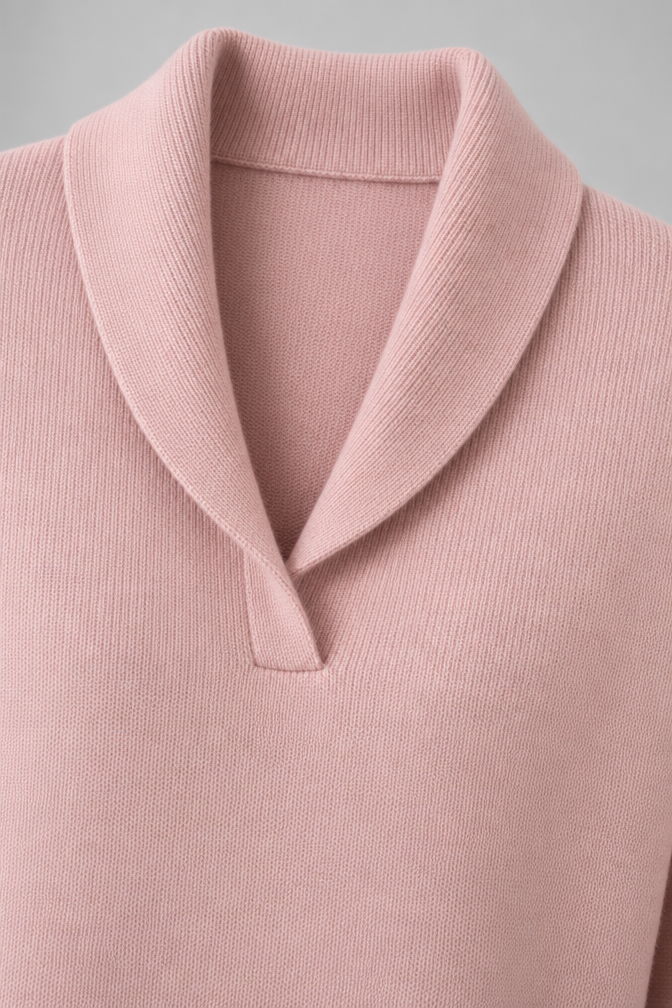 Ribbed Knit Sweater – Relaxed V-Neck Long Sleeve — Pink