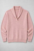 Ribbed Knit Sweater – Relaxed V-Neck Long Sleeve — Pink