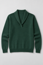 Ribbed Knit Sweater – Relaxed V-Neck Long Sleeve — Green