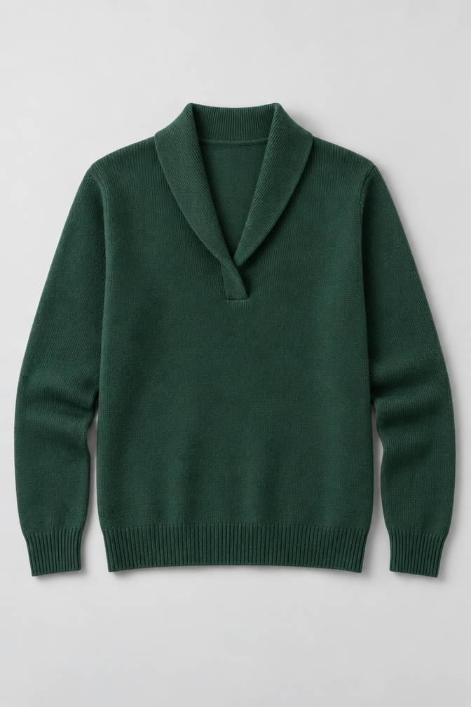 Ribbed Knit Sweater – Relaxed V-Neck Long Sleeve — Green