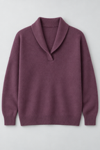 Ribbed Knit Sweater – Relaxed V-Neck Long Sleeve — Purple