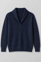 Ribbed Knit Sweater – Relaxed V-Neck Long Sleeve — Blue