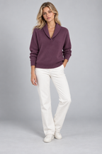 Ribbed Knit Sweater – Relaxed V-Neck Long Sleeve — Purple