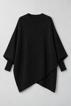 Cashmere Sweater – Oversized Batwing Asymmetric Hem — Black