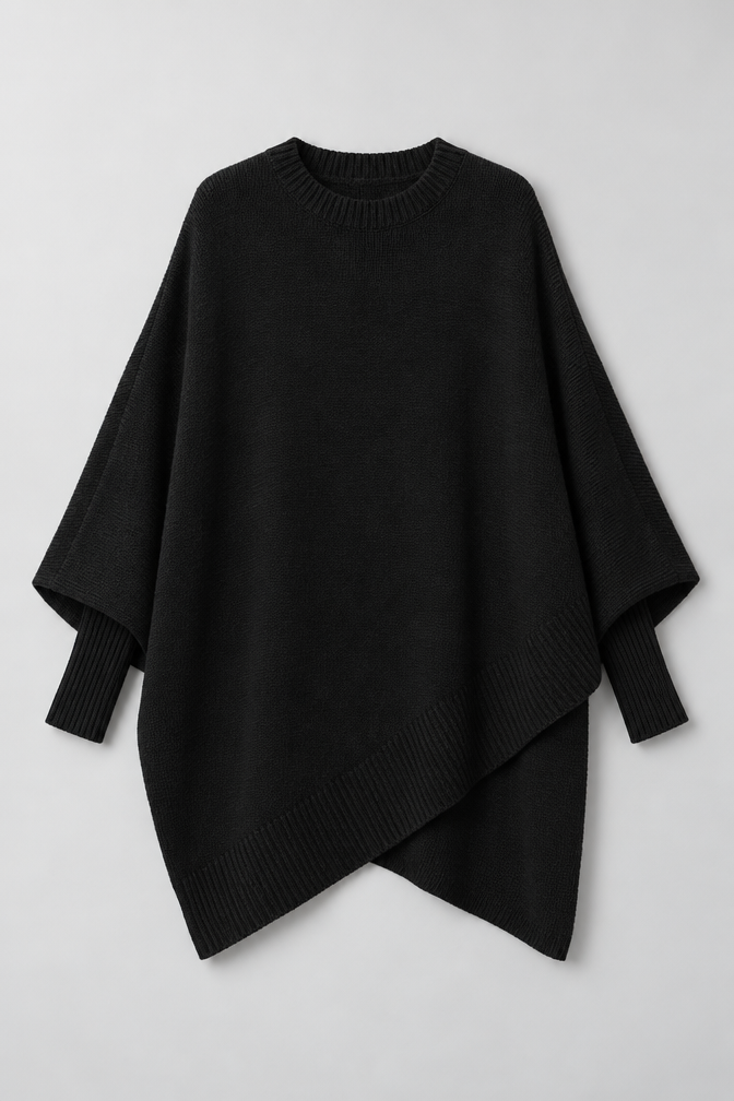 Cashmere Sweater – Oversized Batwing Asymmetric Hem — Black