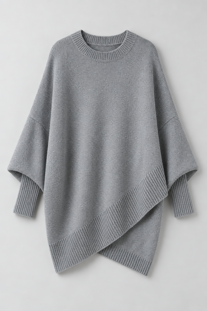 Cashmere Sweater – Oversized Batwing Asymmetric Hem — Gray