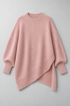Cashmere Sweater – Oversized Batwing Asymmetric Hem — Pink