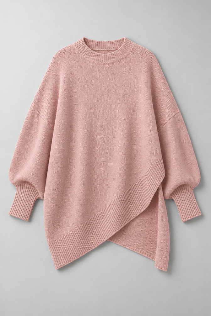 Cashmere Sweater – Oversized Batwing Asymmetric Hem — Pink