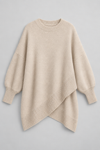 Cashmere Sweater – Oversized Batwing Asymmetric Hem — Beige