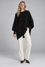 Cashmere Sweater – Oversized Batwing Asymmetric Hem — Black