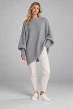 Cashmere Sweater – Oversized Batwing Asymmetric Hem — Gray
