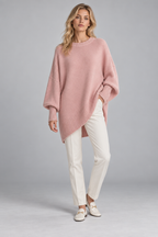 Cashmere Sweater – Oversized Batwing Asymmetric Hem — Pink