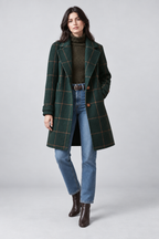Green Wool Coat – Women's Green Checked Wool-Blend Coat