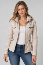 Arden – Women's Leather-Look Hooded Zip Jacket — Beige