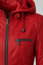 Arden – Women's Leather-Look Hooded Zip Jacket — Red