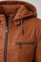 Arden – Women's Leather-Look Hooded Zip Jacket — Camel