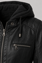 Arden – Women's Leather-Look Hooded Zip Jacket — Black