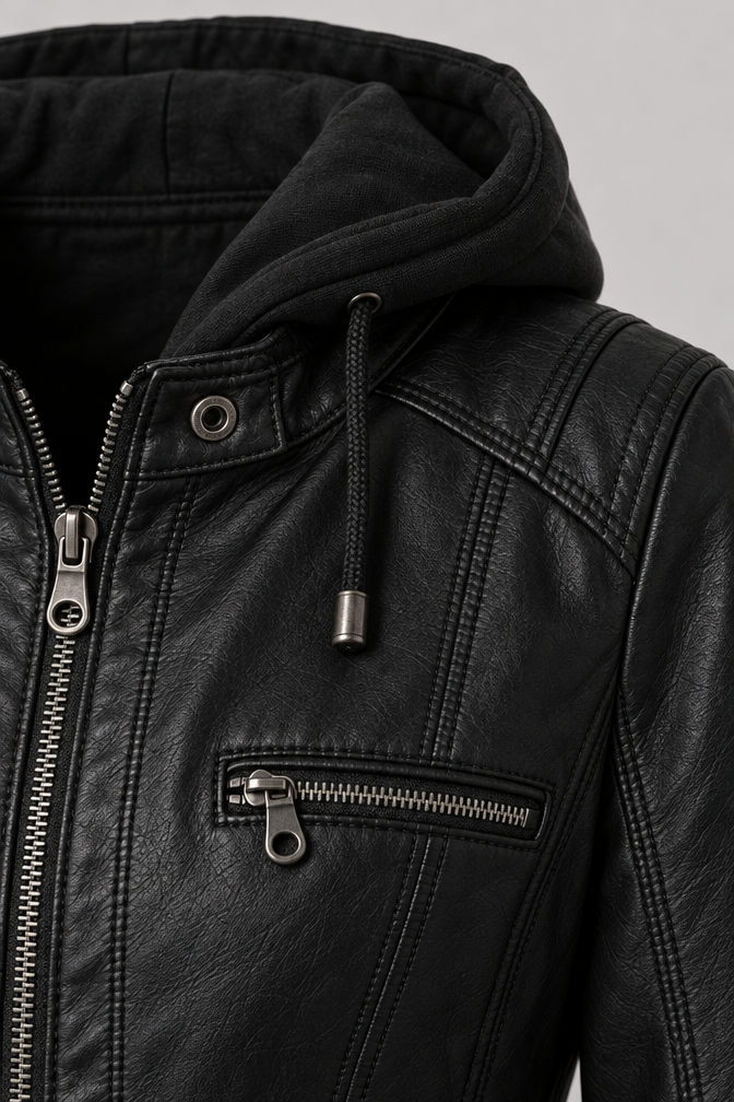 Arden – Women's Leather-Look Hooded Zip Jacket — Black