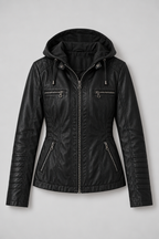 Arden – Women's Leather-Look Hooded Zip Jacket — Black