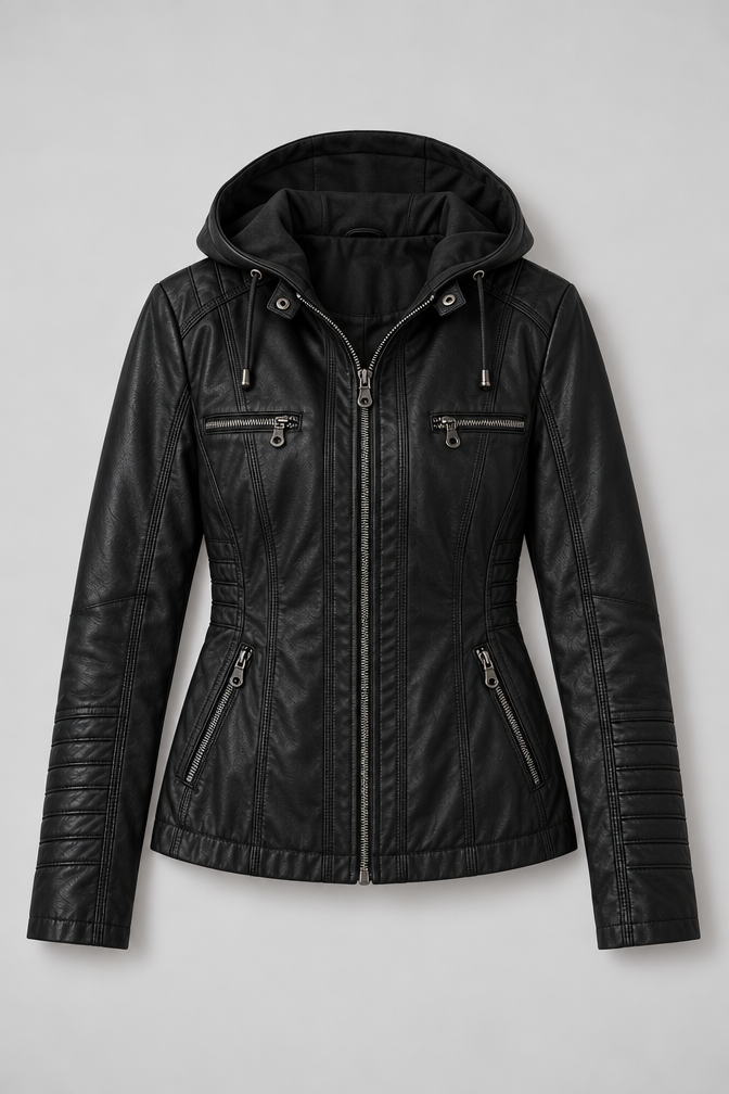 Arden – Women's Leather-Look Hooded Zip Jacket — Black