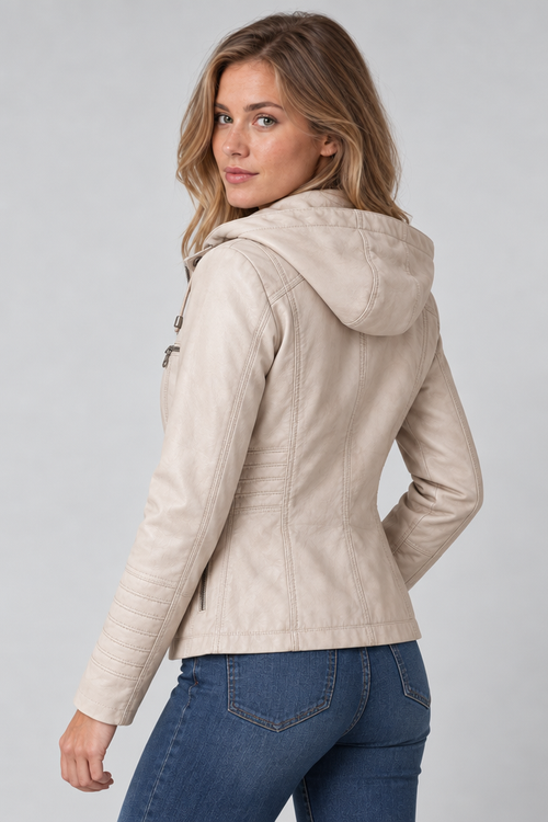 Arden – Women's Leather-Look Hooded Zip Jacket — Beige