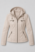 Arden – Women's Leather-Look Hooded Zip Jacket — Beige