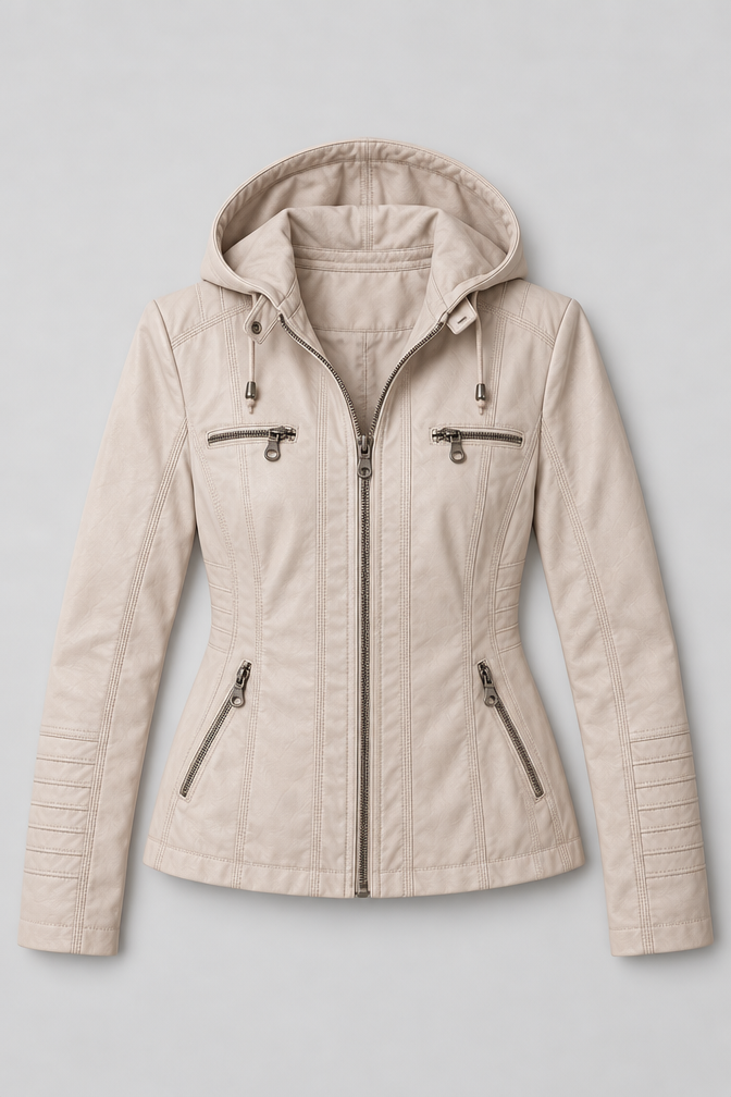 Arden – Women's Leather-Look Hooded Zip Jacket — Beige