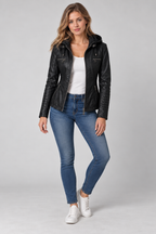 Arden – Women's Leather-Look Hooded Zip Jacket — Black