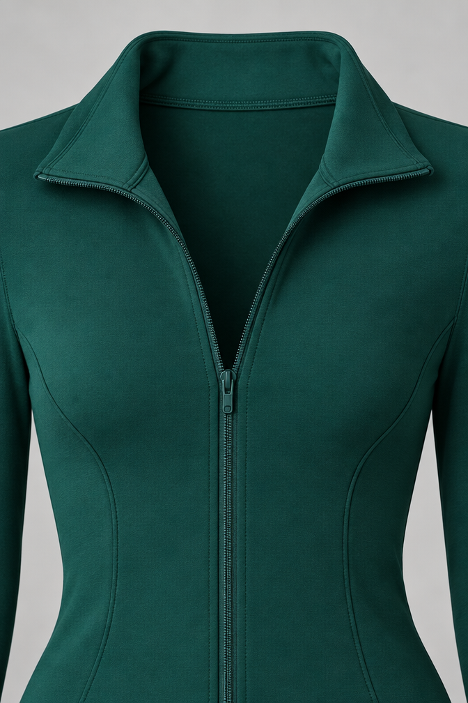 Women's Ribbed Zip Top and Flared Trousers Set — Dark Green