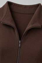 Women's Ribbed Zip Top and Flared Trousers Set — Coffee Colour