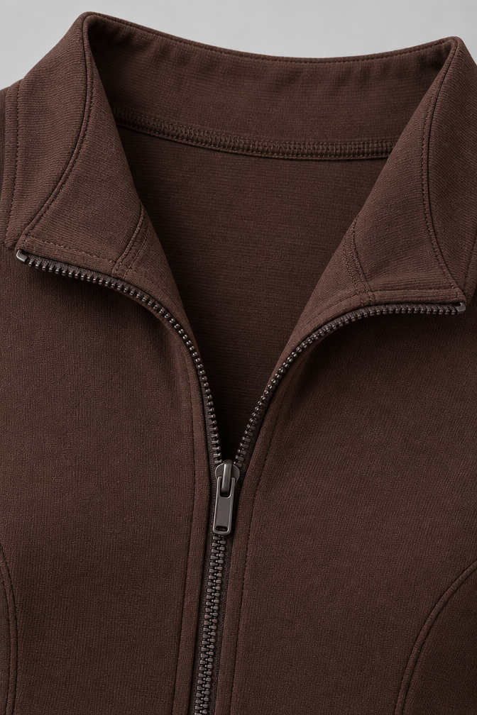 Women's Ribbed Zip Top and Flared Trousers Set — Coffee Colour