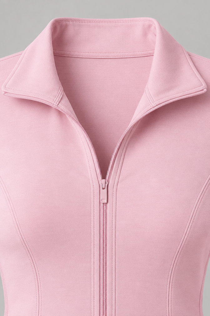 Women's Ribbed Zip Top and Flared Trousers Set — Light Pink