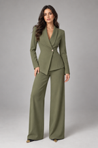 Suit – Women's Business Suit with Wide-Leg Trousers — Olive green