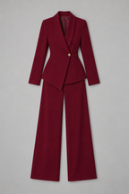 Suit – Women's Business Suit with Wide-Leg Trousers — Dark red