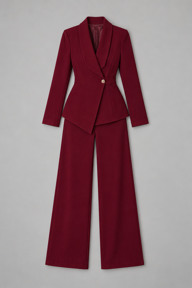 Suit – Women's Business Suit with Wide-Leg Trousers — Dark red