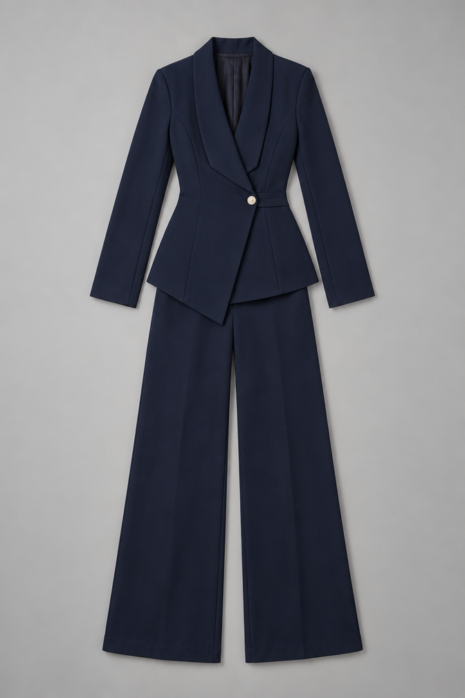 Suit – Women's Business Suit with Wide-Leg Trousers — Navy