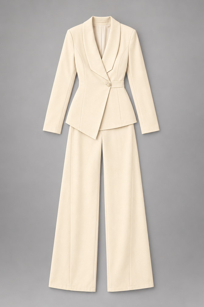 Suit – Women's Business Suit with Wide-Leg Trousers — Beige