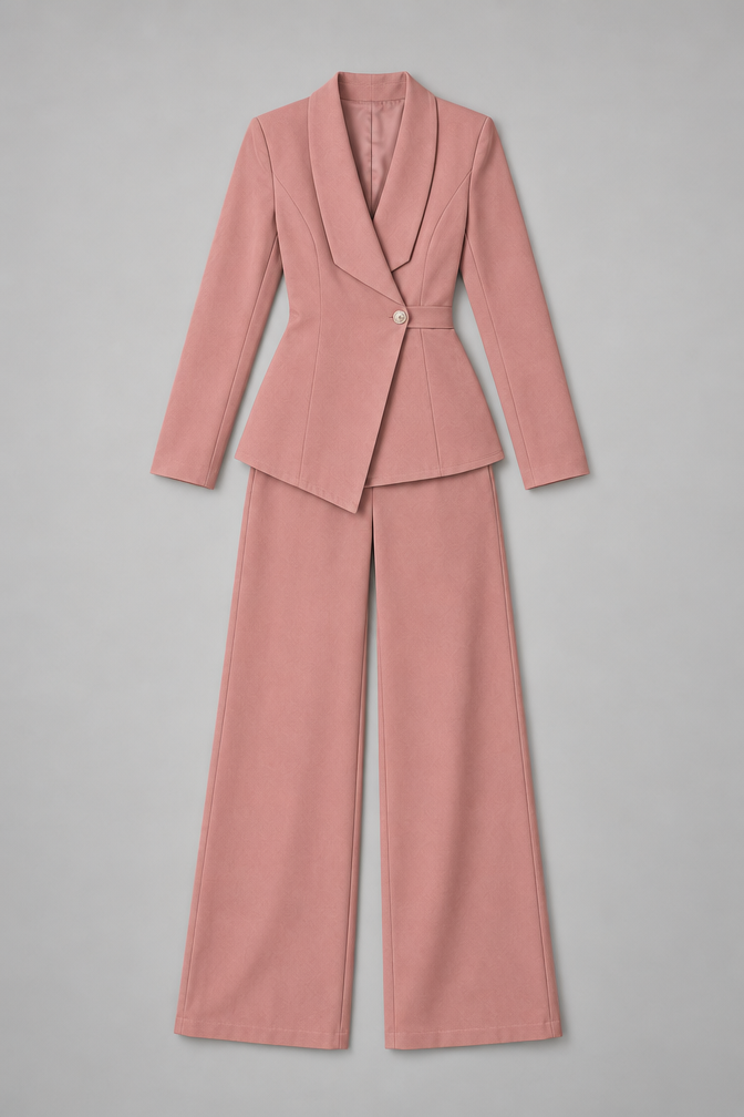 Suit – Women's Business Suit with Wide-Leg Trousers — Pink