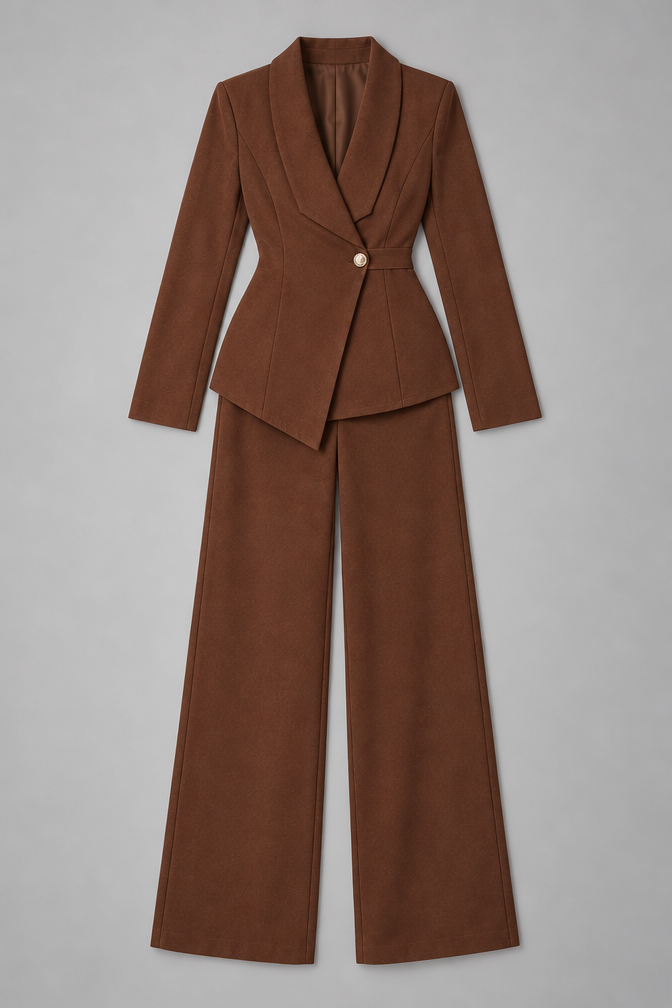 Suit – Women's Business Suit with Wide-Leg Trousers — Brown
