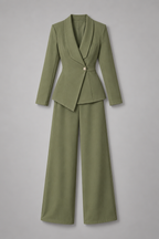 Suit – Women's Business Suit with Wide-Leg Trousers — Olive green