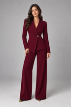 Suit – Women's Business Suit with Wide-Leg Trousers — Dark red