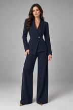Suit – Women's Business Suit with Wide-Leg Trousers — Navy