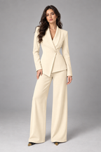 Suit – Women's Business Suit with Wide-Leg Trousers — Beige