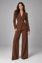 Suit – Women's Business Suit with Wide-Leg Trousers — Brown