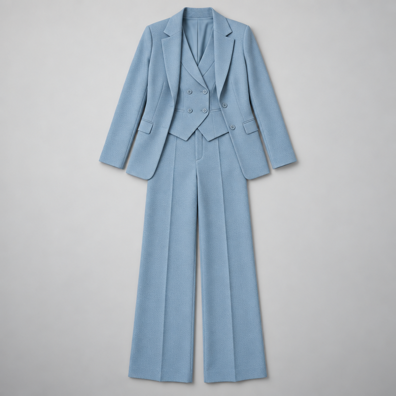 Avery – Women's Three-Piece Coat Suit Set — Light Blue