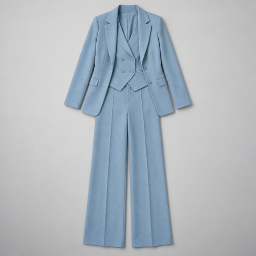 Avery – Women's Three-Piece Coat Suit Set — Light Blue